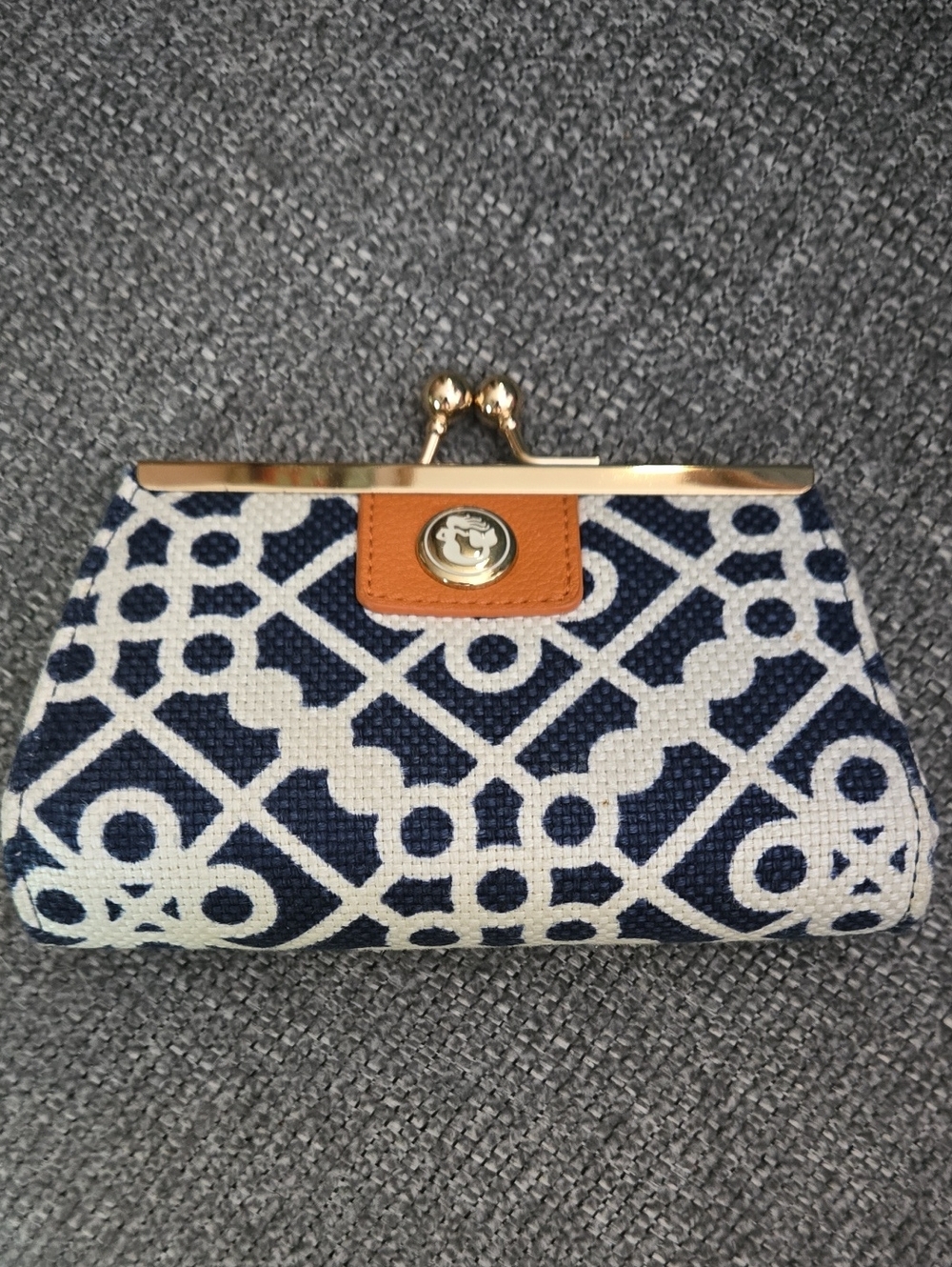 Spartina Navy and White Patterned Clasp Wallet with Tan Accent